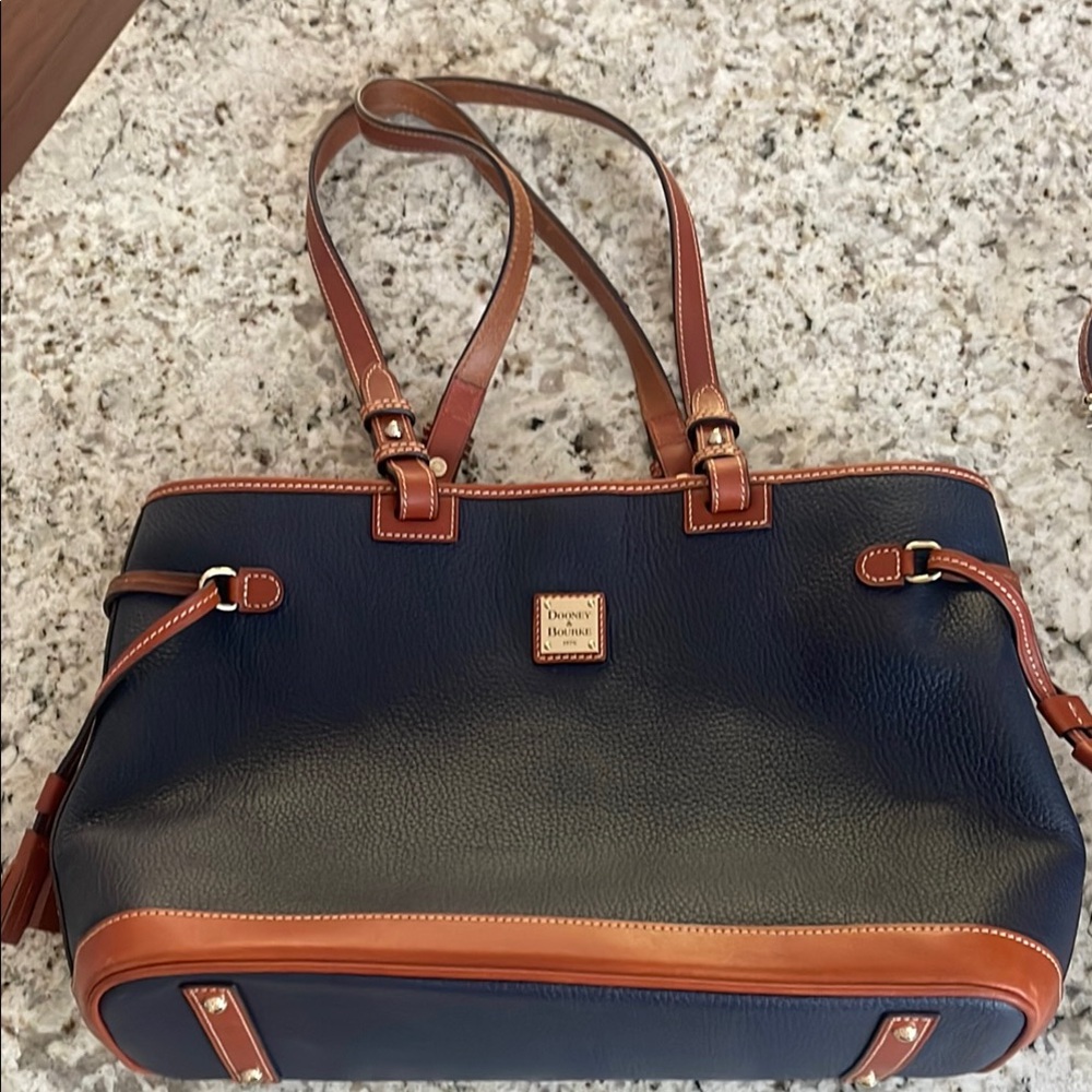 Dooney & Bourke Navy and Tan Leather Tote Bag
